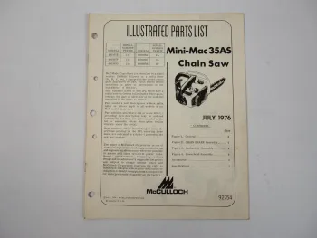 McCulloch MiniMac35AS Chain Saw Motorsäge Ersatzteilliste Parts List 1976