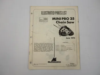 McCulloch MiniPro35 Chain Saw Motorsäge Ersatzteilliste Parts List 1975