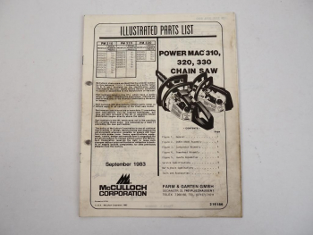 McCulloch PowerMac 310 320 330 Chain Saw Motorsäge Ersatzteilliste PartsList1983