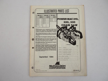 McCulloch PowerMac 310 320 330 Chain Saw Motorsäge Ersatzteilliste PartsList1984