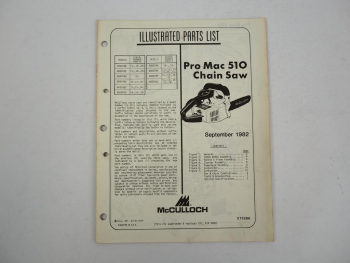 McCulloch ProMac 510 Chain Saw Motorsäge Ersatzteilliste PartsList 1982