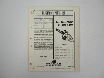 McCulloch ProMac 700 Chain Saw Motorsäge Ersatzteilliste PartsList 1984