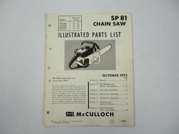McCulloch SP81 Chain Saw Motorsäge Ersatzteilliste Parts List 1973