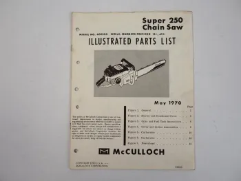 McCulloch Super250 Chain Saw Motorsäge Ersatzteilliste Parts List 1970
