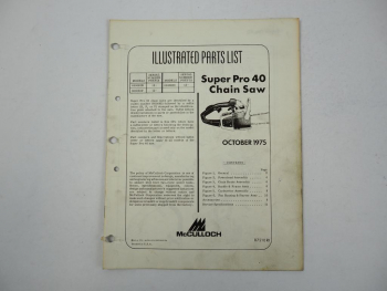 McCulloch SuperPro40 Chain Saw Motorsäge Ersatzteilliste Parts List 1975
