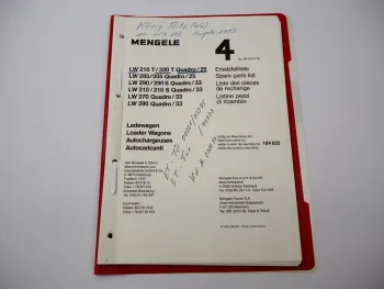 Mengele LW 210T 320T 285 305 290 310 370 390 Quadro Ersatzteilliste ca. 1986