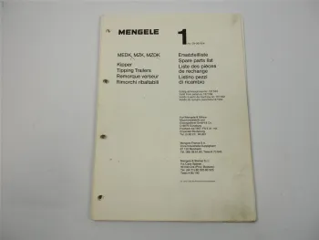 Mengele MEDK MZK MZDK Kipper Ersatzteilliste Spare Parts List