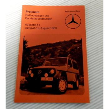 Mercedes Benz Geländewagen BR 460 und Sonderausstattung Preisliste ab 15.8.1983