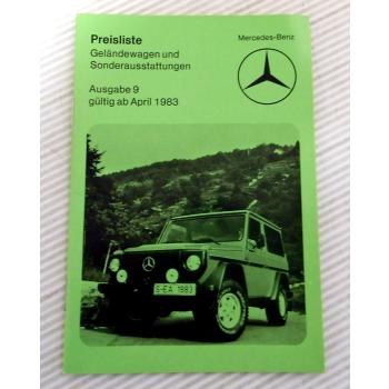 Mercedes Benz Geländewagen BR 460 und Sonderausstattungen Preisliste ab 4.1983