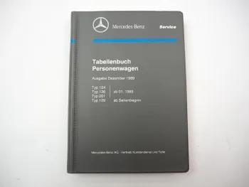 Mercedes Benz PKW 124 126 201 129 Tabellenbuch Einstellwerte 12/1989