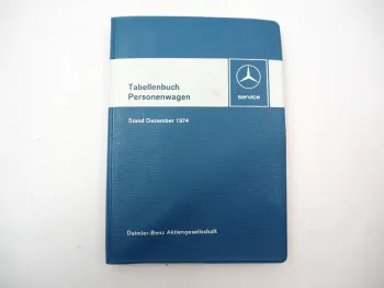 Mercedes Benz PKW 200 220 230 350SL 450SL 600 Tabellenbuch 1974 W114 W116 R107
