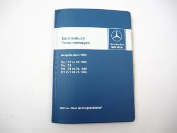 Mercedes Benz PKW Typ R107 W124 W126 W201 Tabellenbuch 04/1986