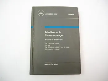 Mercedes Benz R107 W124 W126 W201 Tabellenbuch ab 1985 - 1988 190E - 560SL