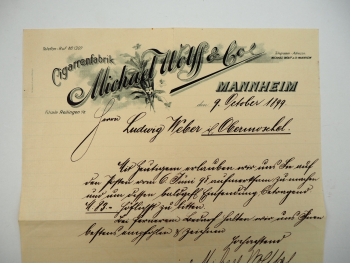 Michael Wolff Co. Cigarrenfabrik Mannheim Brief 1899
