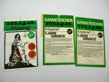 Mifa Klapprad Fahrrad 3x Original Garantieschein mit Rechnung 1977/80