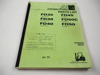 Mitsubishi FD 35 38 40 45 50 Lift Truck F19A/F28 Parts List Ersatzteilliste 1991