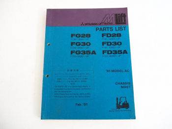 Mitsubishi MLift FG FD 28 30 35A Parts List 1991