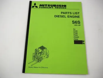 Mitsubishi S6S Diesel Engine Parts List for FD 35 40 45 50 60 70 Forklift Truck 1996 Ersatzteilliste