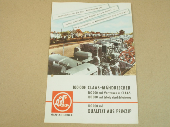 Mitteilung 8 Claas 100000 Mähdrescher DLG Ausstellung 1962 PRoduktionsrekord