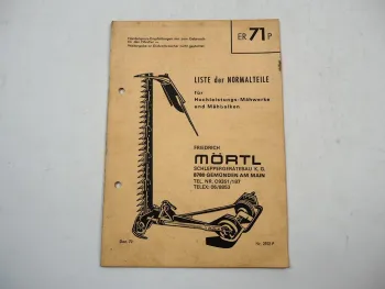 Mörtl Liste der Normalteile Mähwerk Mähbalken Ersatzteilliste 1970