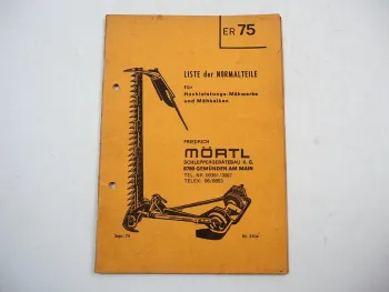 Mörtl Liste der Normalteile Mähwerk Mähbalken Ersatzteilliste 1974