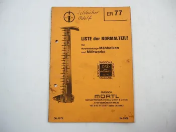 Mörtl Liste der Normalteile Mähwerk Mähbalken Ersatzteilliste 1976