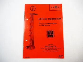 Mörtl Liste der Normalteile Mähwerk Mähbalken Ersatzteilliste Ersatzteilkatalog