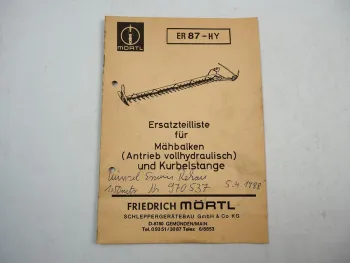 Mörtl UNI Florett Hoch Mittel Y Mähbalken vollhydraulisch Ersatzteilliste 1986