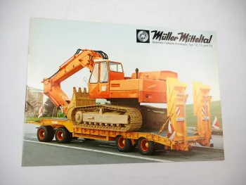 Müller Mitteltal T2 T3 T4 Anhänger Tieflader mit Bagger Prospekt ca. 1984