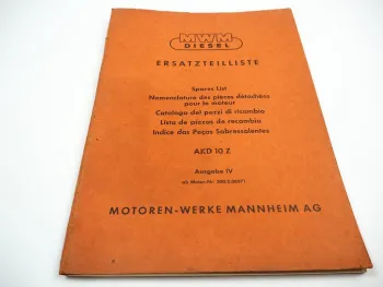 MWM AKD 10 Z 2-Zylinder Spare Parts Ersatzteilliste Ersatzteilkatalog 1966