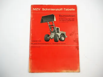 MZV Schmierstoff Tabelle für Baumaschinen 1969 Mineralöl Zentralverband