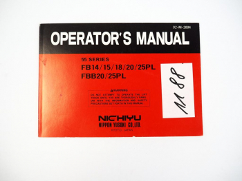 Nichiyu FB 14 15 18 20 25PL FBB 20 25 PL Electric Forklift Operators Manual 1992