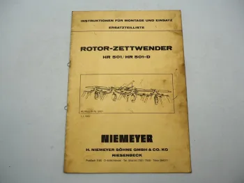 Niemeyer HR501 D Rotor Zettwender Betriebsanleitung Ersatzteilliste 1982