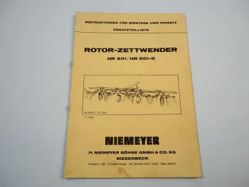 Niemeyer HR501 HR501-D Rotor Zettwender Betriebsanleitung Ersatzteilliste 1982