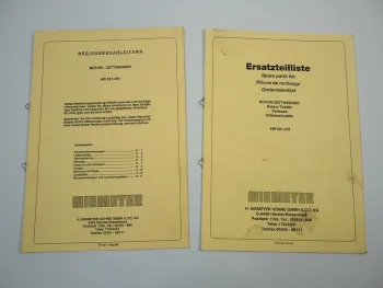Niemeyer HR521-DH Rotor Zettwender Betriebsanleitung Ersatzteilliste 1988
