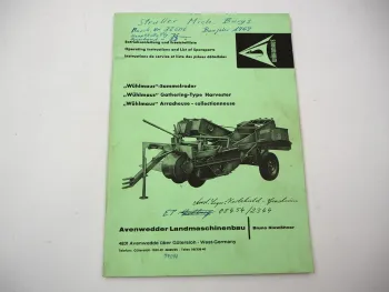 Niewöhner Wühlmaus Kartoffel Sammelroder Betriebsanleitung Ersatzteilliste ca. 1969