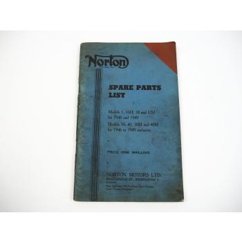 Norton Model 1 16H 18 ES2 30 40 30M 40M Motorcycles Spare Parts List 1949