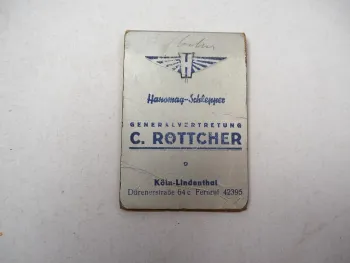 Notizblock Hanomag Schlepper C. Rottcher Köln ca. 1940/50er Jahre
