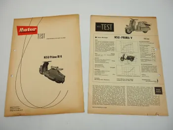 NSU Prima III V Motorroller 2x Testbericht Prospekt 1958/59