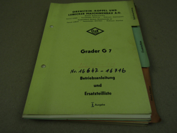 O&K G7 Grader Betriebsanleitung Ersatzteilkatalog Ersatzteilliste 1963