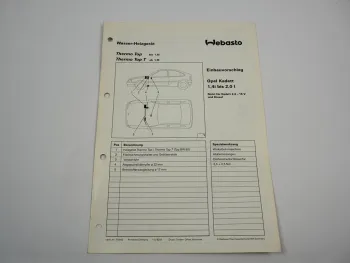 Opel Kadett E 1,4i bis 2,0l Einbauanleitung Webasto Thermo Top T BW50 Heizung