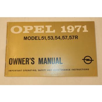 Opel Manta 1971 Model 51 53 54 57 57R Owners Manual Operating Maintenance