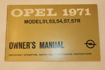 Opel Manta 1971 Model 51 53 54 57 57R Owners Manual Operating Maintenance