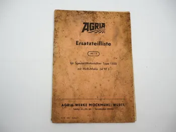 Orig. Agria 1300 Motormäher mit Hirth Motor 34M3 Mähbalken Ersatzteilliste 1957