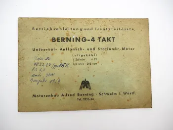 Orig. Berning DK6 Einzylinder 6 PS Benzin Motor Betriebsanleitung Ersatzteilliste