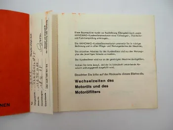 Orig. Hanomag B11c B14c Radlader Kundendienst Scheckheft mit Wartungsplan 1973