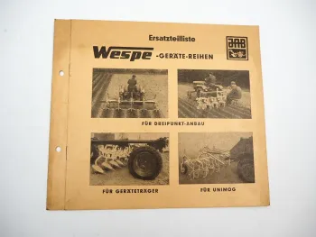 Orig. JAB Braun Wespe Anbaugeräte für z.B. Alldog Unimog Ersatzteilliste 1960er