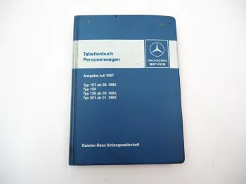 Orig. Mercedes Benz R107 W124 W126 W201 Tabellenbuch ab 1985 190E 2.6 - 560SL