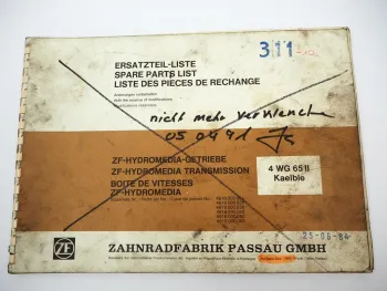 Orig ZF 4 WG 65 II Hydromedia Getriebe Ersatzteilliste Kaelble Parts List 12/80