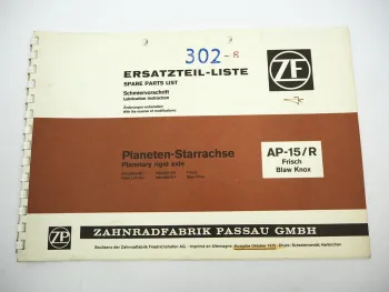 Orig. ZF AP-15/R Starrachse Ersatzteilliste Frisch Blaw Knox Parts List 10/1975